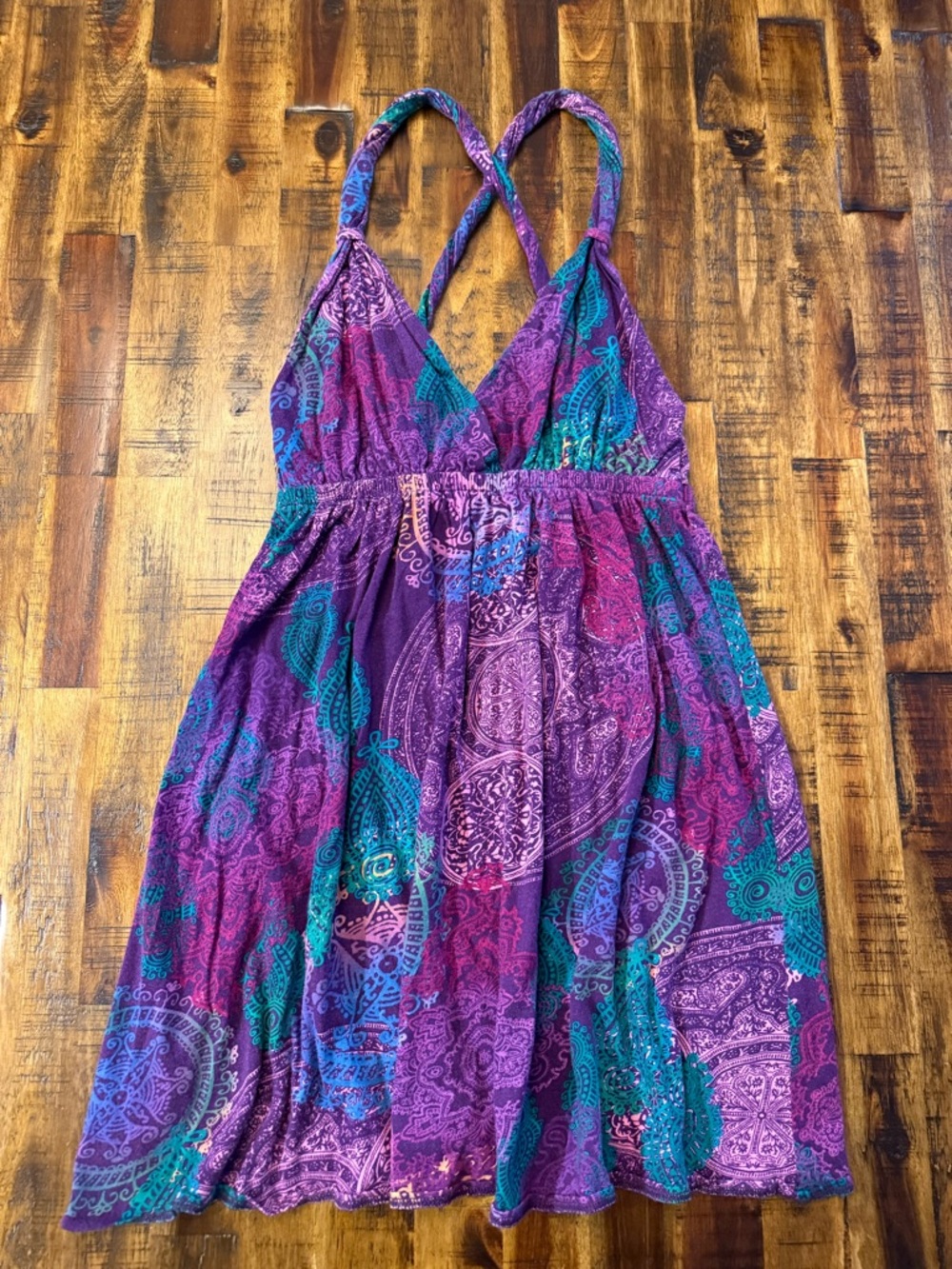 Women's criss cross back tank top strap sundress. Unmarked. bright teal purple